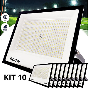 Kit 10 Refletor Led 500w Smd Branco Frio Ip67 Prova D'água - 82409
