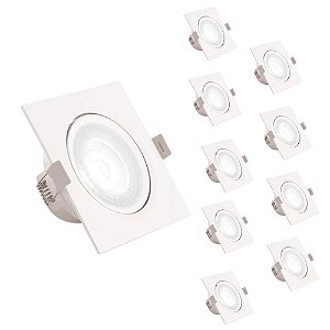 Kit 10 Spot Led 3w Quadrado Direcionável Branco Frio Teto Gesso Pvc - 81346