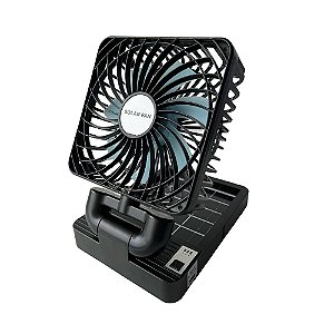 Ventilador Dobrável Portátil de Mesa Preto Silencioso USB e Placa Solar - 82002