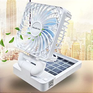Ventilador Portátil de Mesa Branco Silencioso USB e Placa Solar 3 Velocidades - 82002