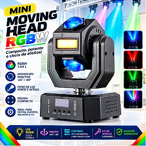 Mini Moving Head Beam 50W RGBW DMX512 Múltiplos Efeitos - 82428