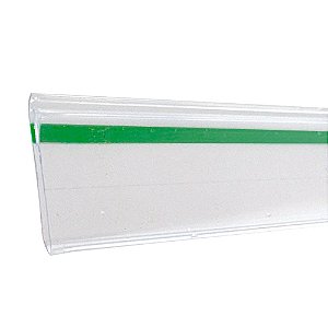 Perfil plástico para gôndolas 40mm x 1mt em PVC cristal com fita dupla face