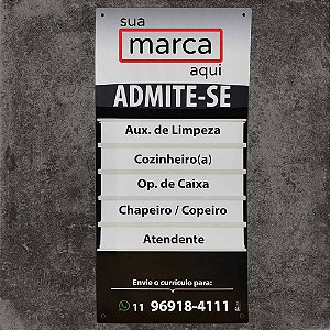 Placa admite-se vagas em aberto 40x85 cm para 5 cargos expostos