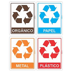 Adesivos para sinalização de lixeira para reciclagem (jogo de 4 unds - 1 de cada)