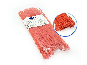 Kit Abraçadeiras Cinta Plástica Nylon 100 Un 3,6 Mm X 200 Mm Vermelha