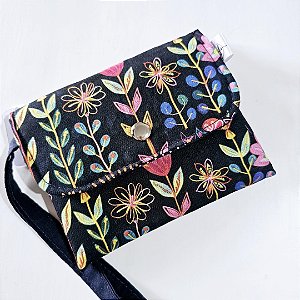 Mini Carteira de Tecido para Documentos E Moedas Com Alça de mão 10x13cm