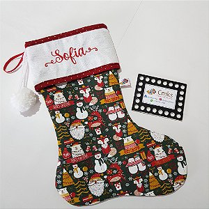 Bota De Natal De Tecido Com Bordado Nome. Enfeite De Natal