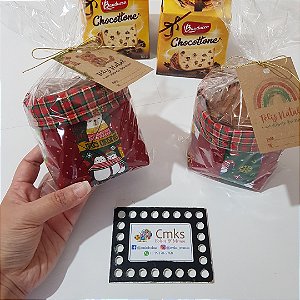 Porta Mini Panetone de Tecido + Mini Panetone. Lembrancinha De Natal