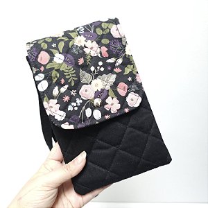 Bolsinha de Tecido com Duas divisórias e Porta Cartão, Alça Regulável. Bolsa Dupla Transversal
