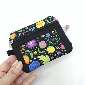 Mini Niqueleira, Porta Cartões, Moedas com dois bolsos de zíper. Medida 9x12cm