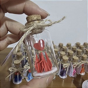 10 Lembrancinha Tsuru duplo e Coração na Garrafinha Personalizada