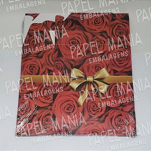 Embalagem Caixa para Presente - Rosas Vermelhas + Laço - Pacote 10 unid.