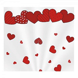 Saco Para Cesta Celofane 60x89CM Decorado Cuore Vermelho | 25 Unidades