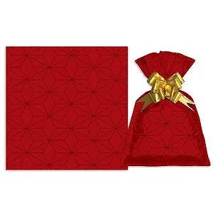 Saco Para Presente Metalizado Vermelho Cubos 30X45CM | 50 Unidades