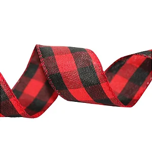 Fita De Natal Aramada Xadrez Vermelho e Preto 63mm 9,14M