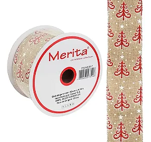 Fita de Natal Aramada Pinheiro Juta Vermelho Natal 9,14m X 6,3cm