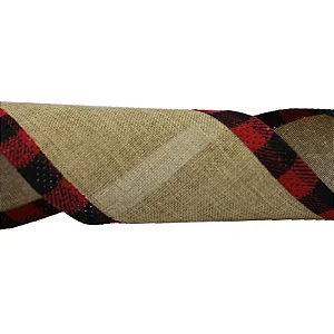 Fita de Natal Bege Xadrez Vermelho Preto 63mm 9,14M