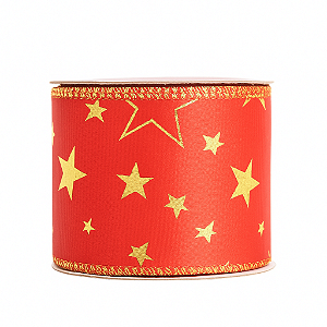 Fita Natalina Aramada Vermelho Estrela  2,70cm x 6,3cm