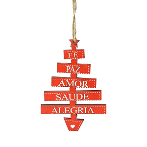 Pendente Placa árvore com Palavras 8x11,5cm Natal