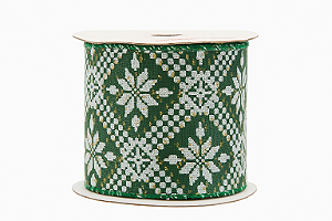 Fita Natalina Floco de Neve Aramada Verde Borda Bico de Papagaio 63MM X 5M