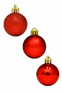 Bola de Natal Vermelha | Lisa, Fosca e Glitter 8CM | 6 Unidades