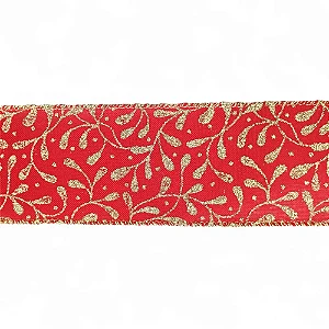 Fita Natalina Vermelha Ramos 6,3CM x 4,57M