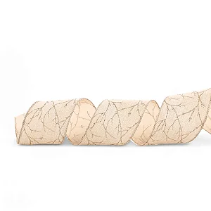 Fita Natalina Nude Glitter Ouro Galho 6,3CM x 4,57M
