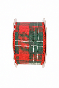 Fita Decorativa de Natal Xadrez Vermelho/Ouro e Branco 3,8CM x 4,57M