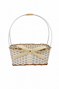 Cesta Para Presente Branca/Champagne Com Laço 26x26x11,5 CM