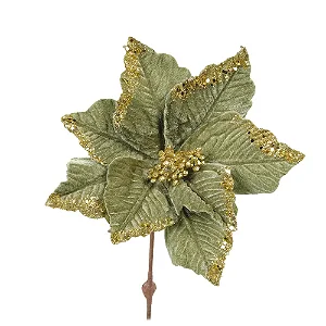 Flor Poinsetia Glitter Verde/Ouro 34CM