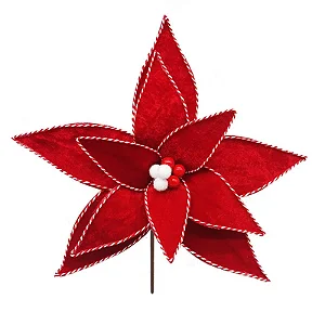 Pick Natalino Flor Poinsettia Vermelho e Branco 30CM