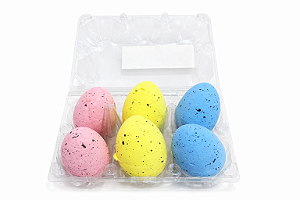Cartela de Ovos Enfeite Páscoa Rosa Amarelo Azul 6x4CM ( 6 Unidades )