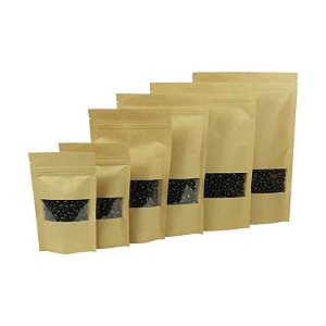 Saco Stand Up Pouch Kraft c/ Visor 18x26 - 10 unidades
