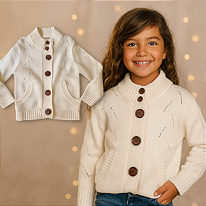 Cardigan Tricot Off-White Green