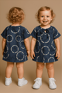 Vestido azul Green com estampa de círculos