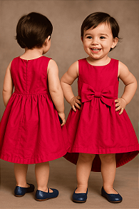 Vestido Infantil Hope & Henry Vermelho com Laço - Tamanho 18 a 24 meses
