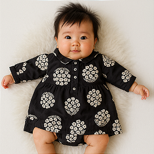 Vestido Green Para Bebês 3-6 Meses Preto Florido