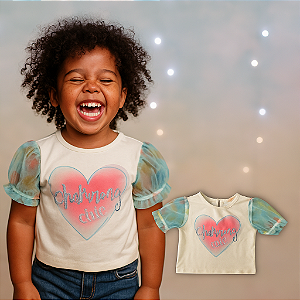 Blusa com mangas em tule Bambollina