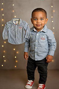Camisa Listrada Azul e Branco Guess (24 meses)