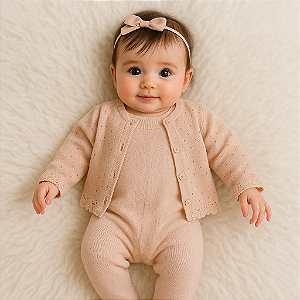 Conjunto Tricot Rosa Claro (Tamanho P)