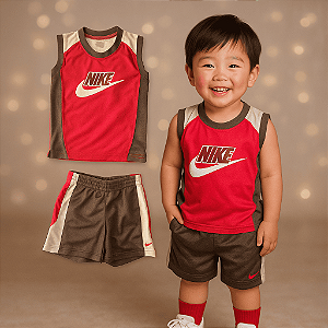Conjunto Vermelho, Cinza e Branco Nike (2 anos)