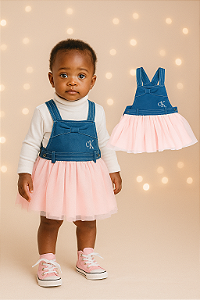 Jardineira Jeans com Tule Calvin Klein (24 meses)