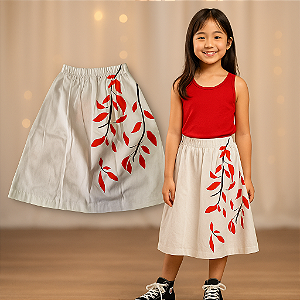 Saia com Estampa de Galhos e Folhas Green (6 anos)