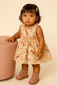 Vestido Flores e Pássaros Possum (9 a 12 meses)