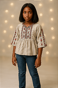 Bata Listrada com Bordados Zara (11 a 12 anos)