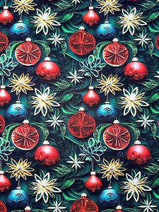 Tricoline 3D Bolas de Natal - Fundo Verde Escuro