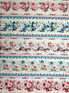 BR034 Barrado Floral 3D Azul/Rosa