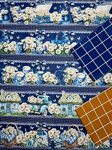 Kit BR257 barrado jeans de margaridas