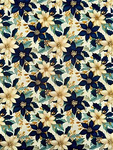 TC136 Tricoline flores e festas azul