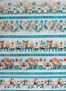 Kit BR329 Barrado Floral Azul